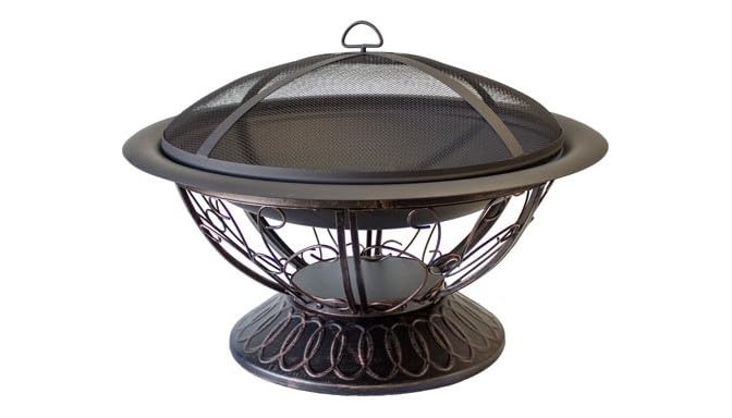 30 Inch Round Wood Burning Fire Pit with Screen Lid and Poker R38539