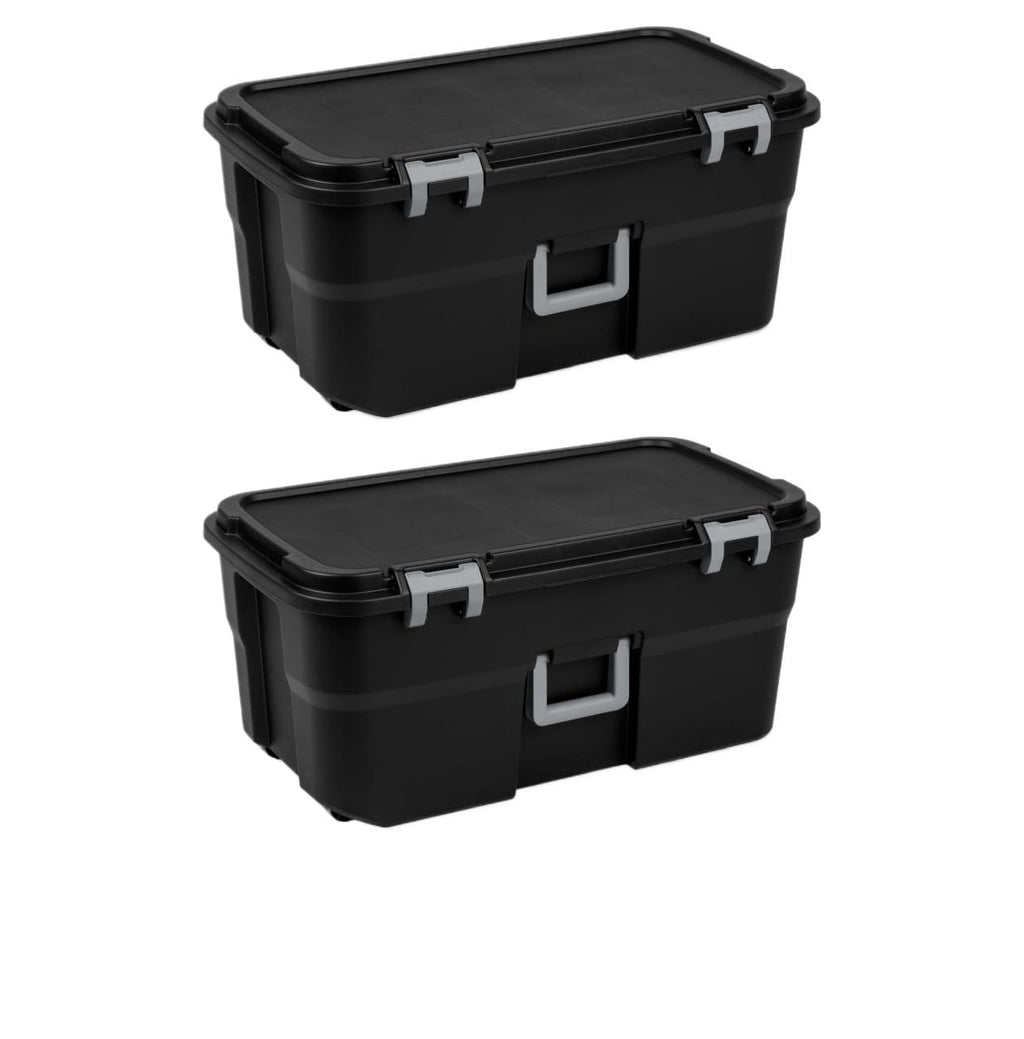 2 Pack 22 Gallon Black Wheeled Lockable Plastic Storage Trunk N799924