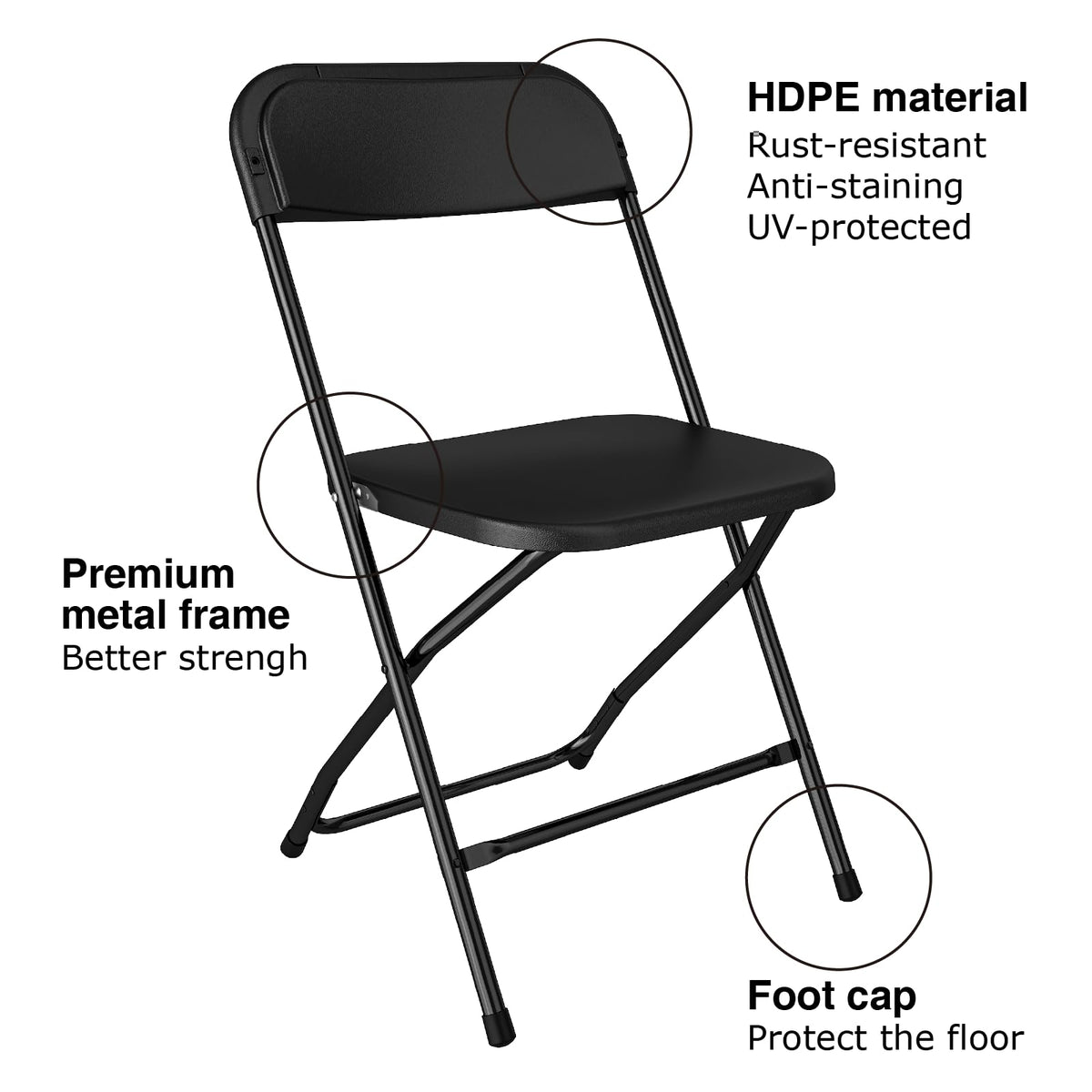 Black Plastic Folding Chairs, 10 Pack C6156