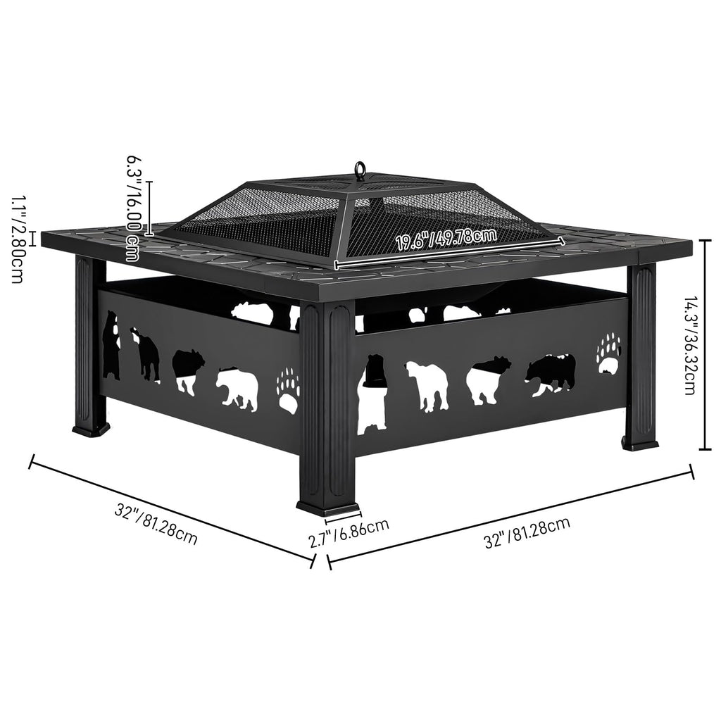32 Inch Square Metal Patio Fire Pit Table F68018