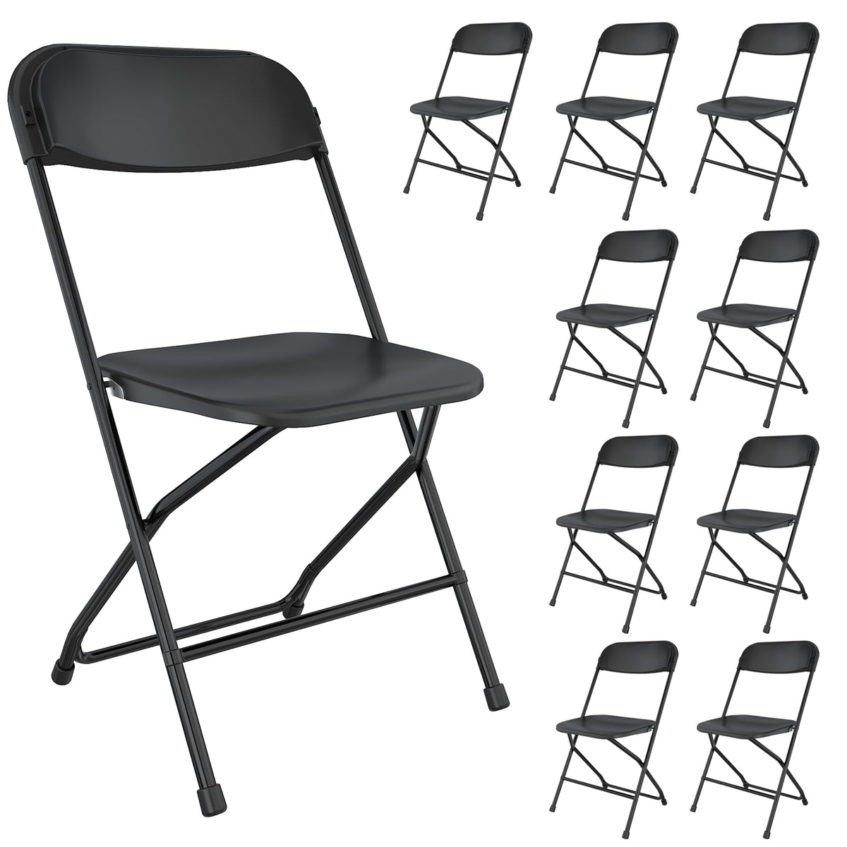 Black Plastic Folding Chairs, 10 Pack C6156