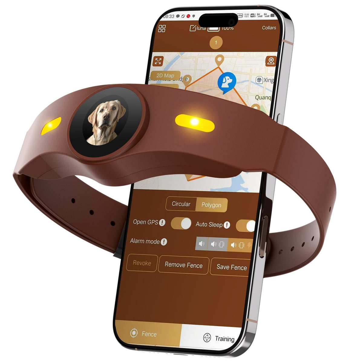 Wireless Dog Fence Collar, 64-3280ft Adjustable, Rechargeable IP7 Waterproof, Brown V4075