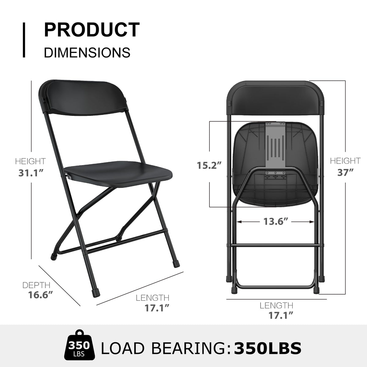 Black Plastic Folding Chairs, 10 Pack C6156