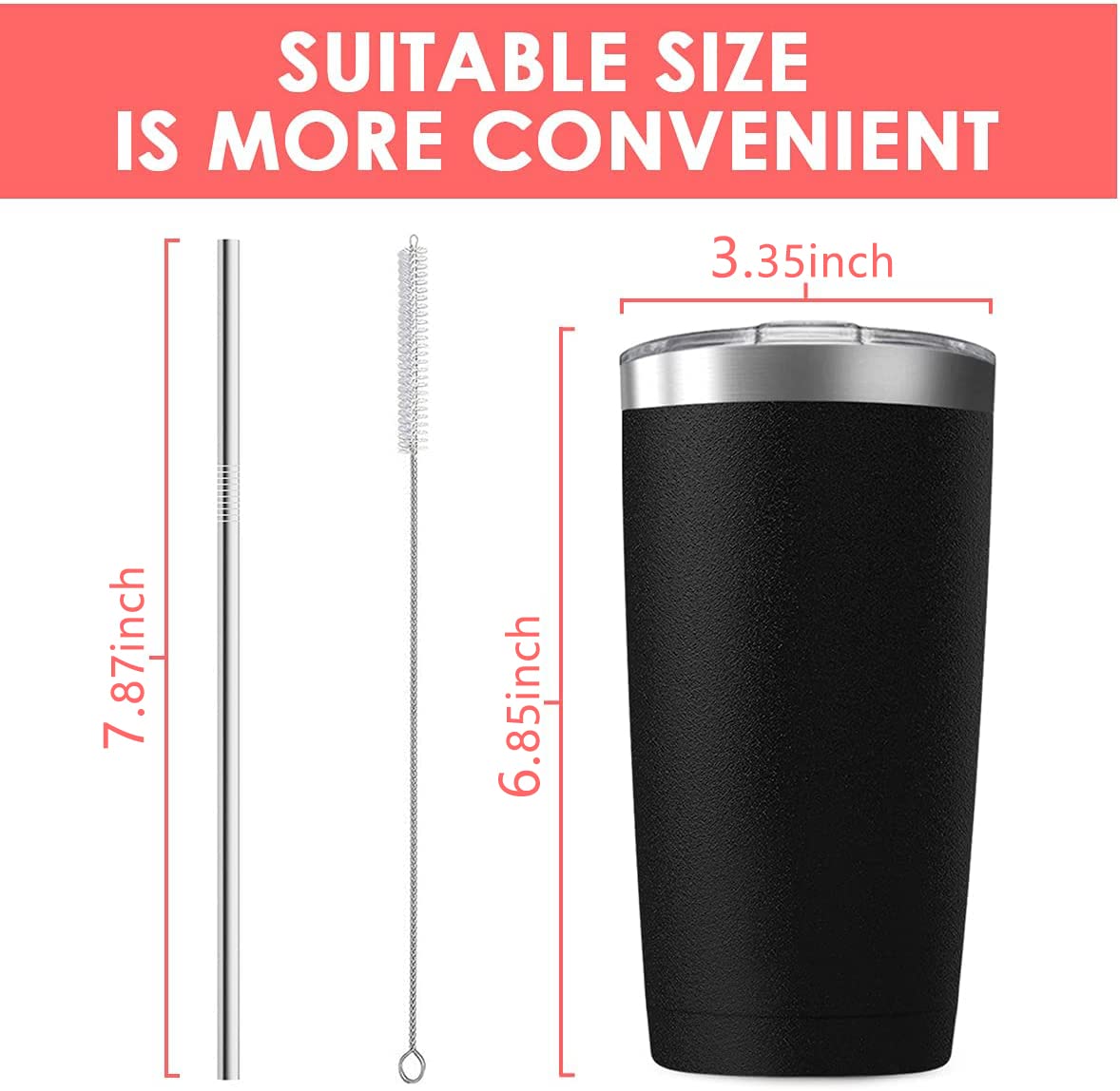 6 Pack 20 oz Stainless Steel Insulated Tumbler with Straw and Lid L77588