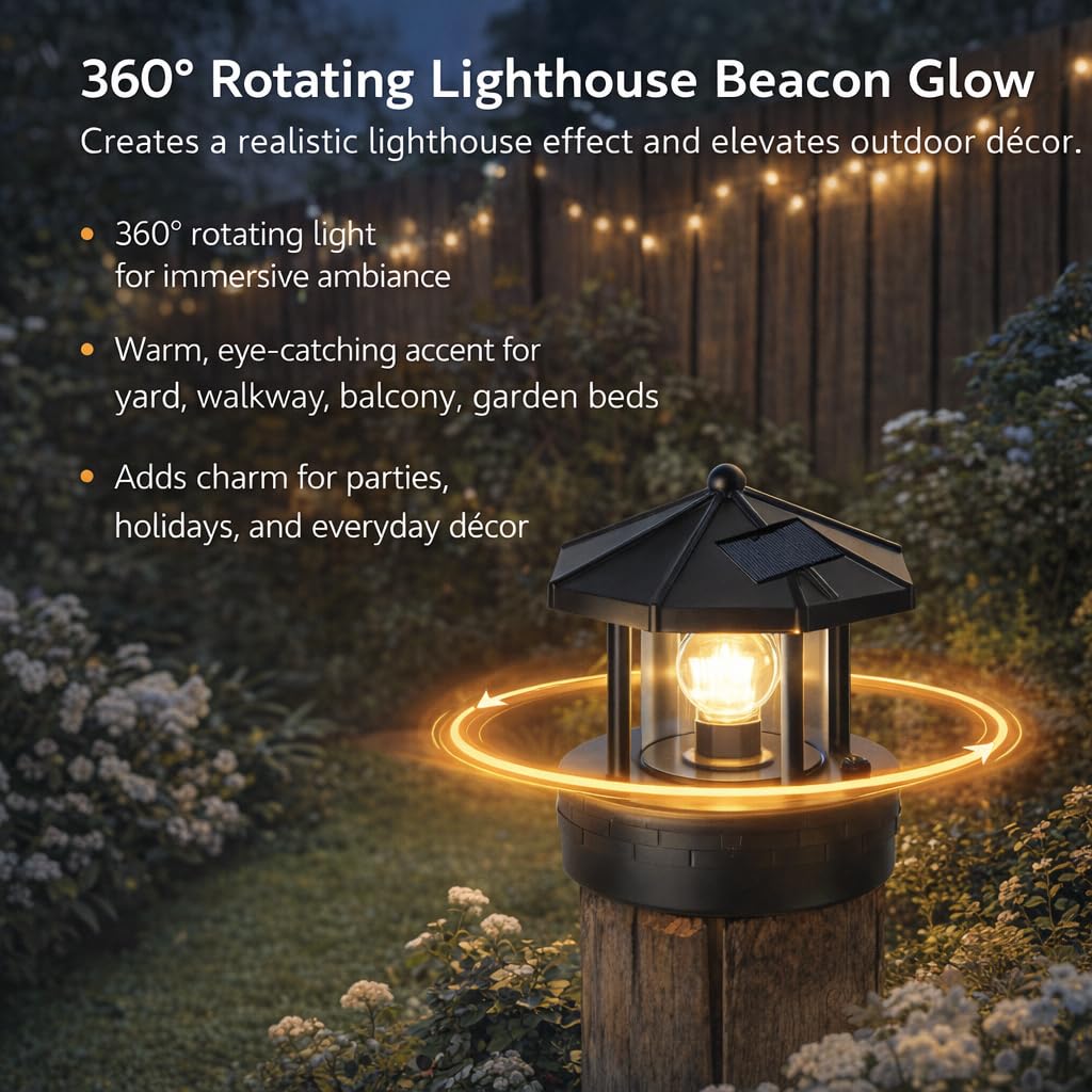 Solar Lighthouse Lamp with Rotating Beacon IP44 Waterproof LED Light D3306