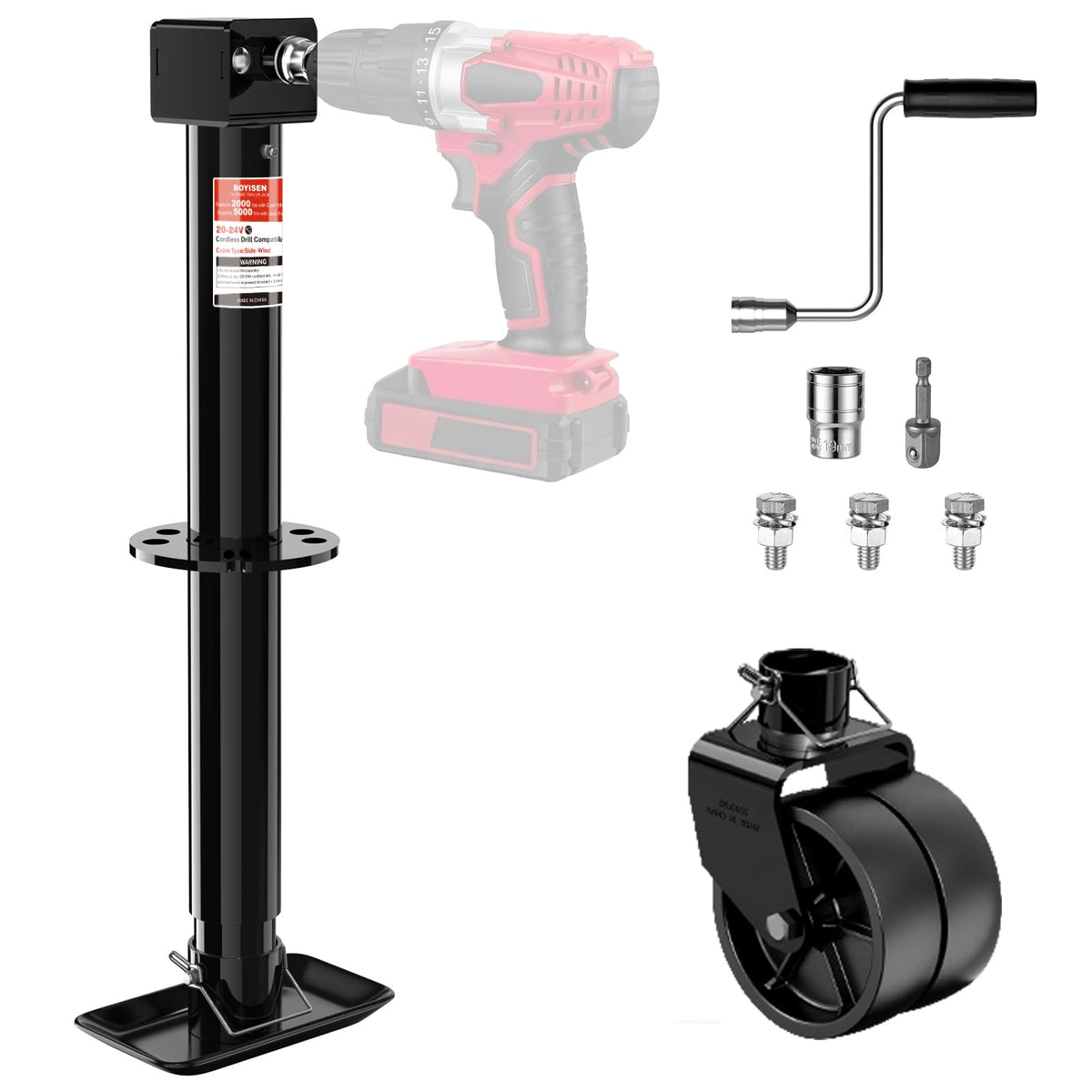 A-Frame Trailer Jack 2-in-1 5000lbs Foot Plate & 2000lbs Dual-Wheel S342447