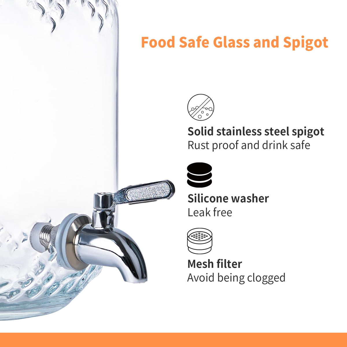 1 Gallon Glass Beverage Dispenser with Stand and Fruit Infuser V5020