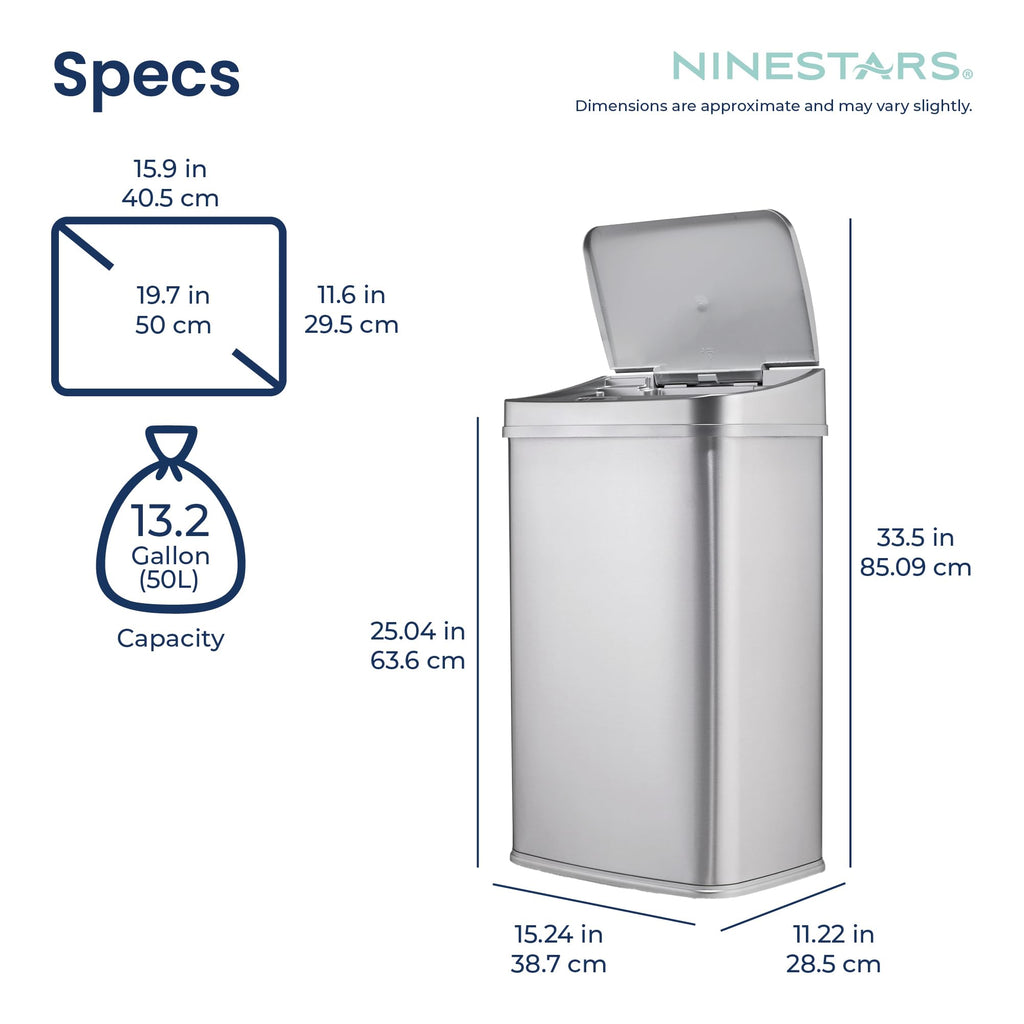 13 Gallon Automatic Stainless Steel Trash Can D164