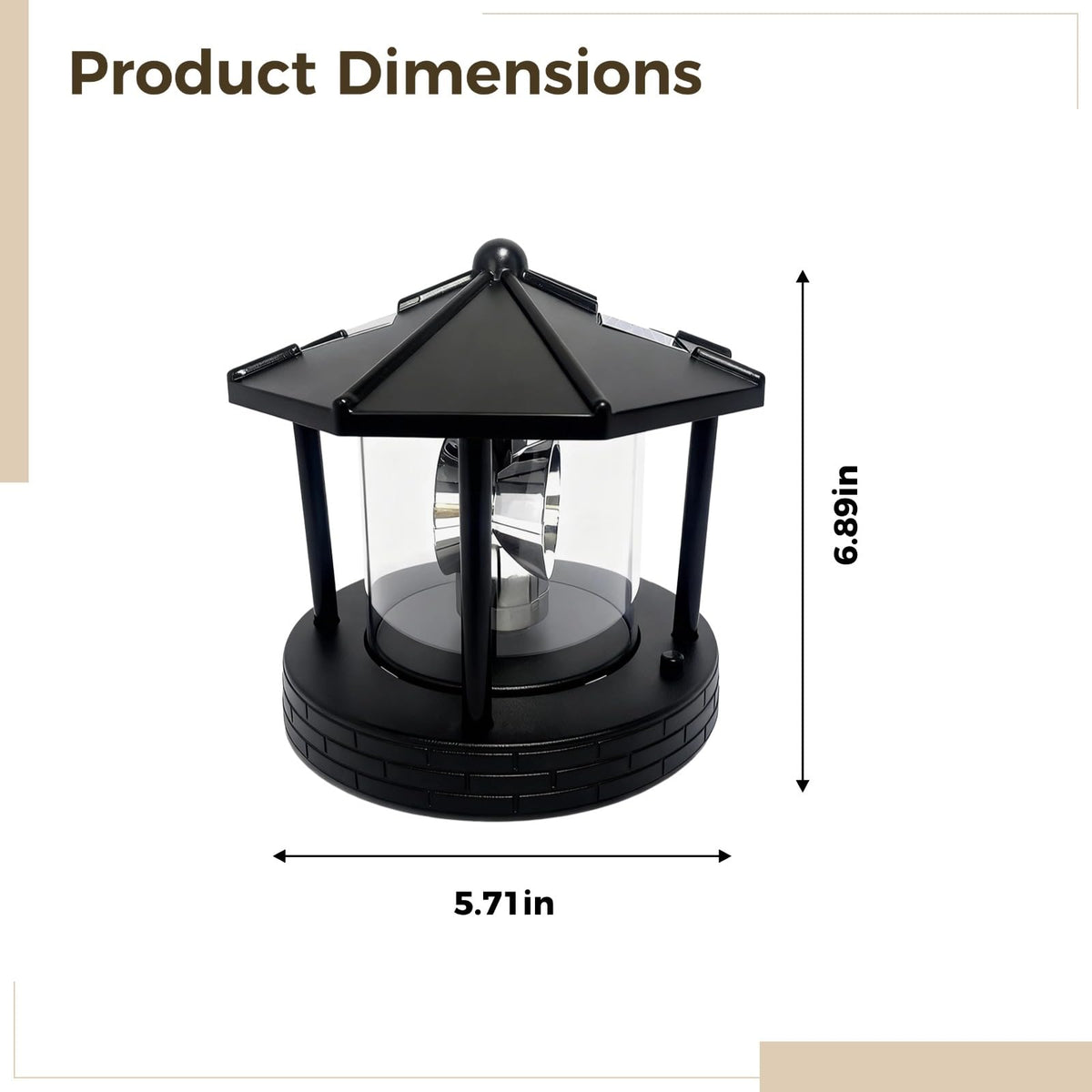Solar Lighthouse with Rotating Beacon, LED Rotating Lighthouse Lamp, 5.7 x 5.7 x 6.9 in V3074