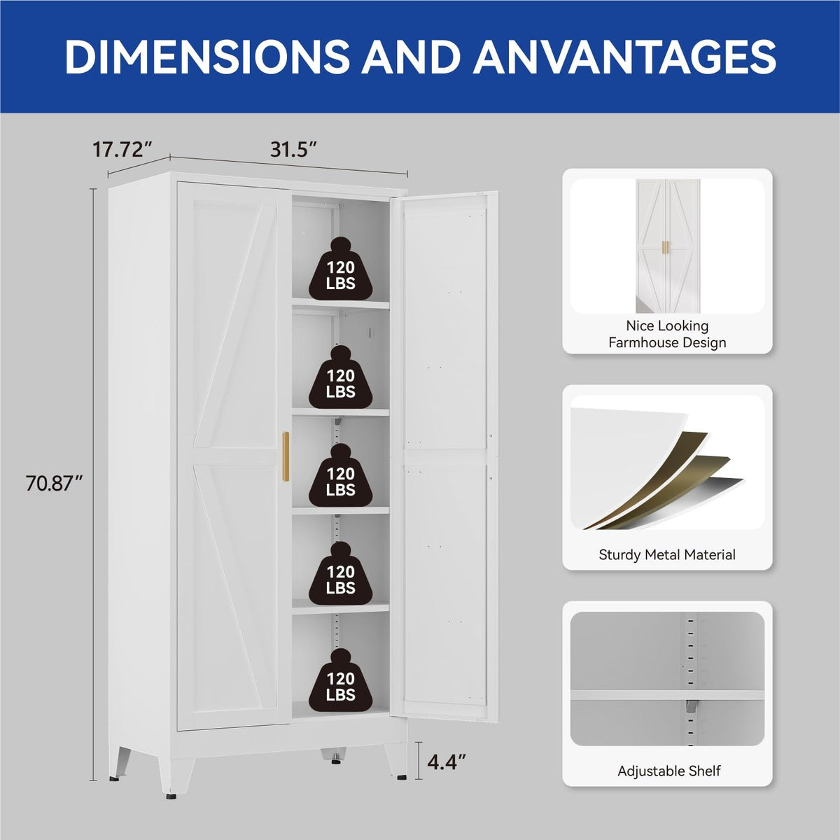 Metal Wardrobe Closet with Doors, 71'' Tall Steel Armoire with Shelves M96186
