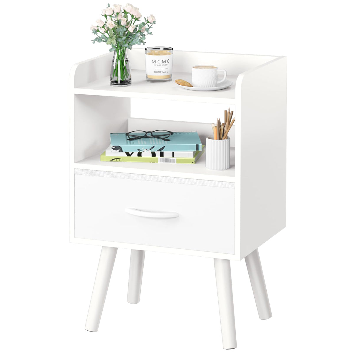Modern Nightstand with Drawer and Open Storage Shelf B69157