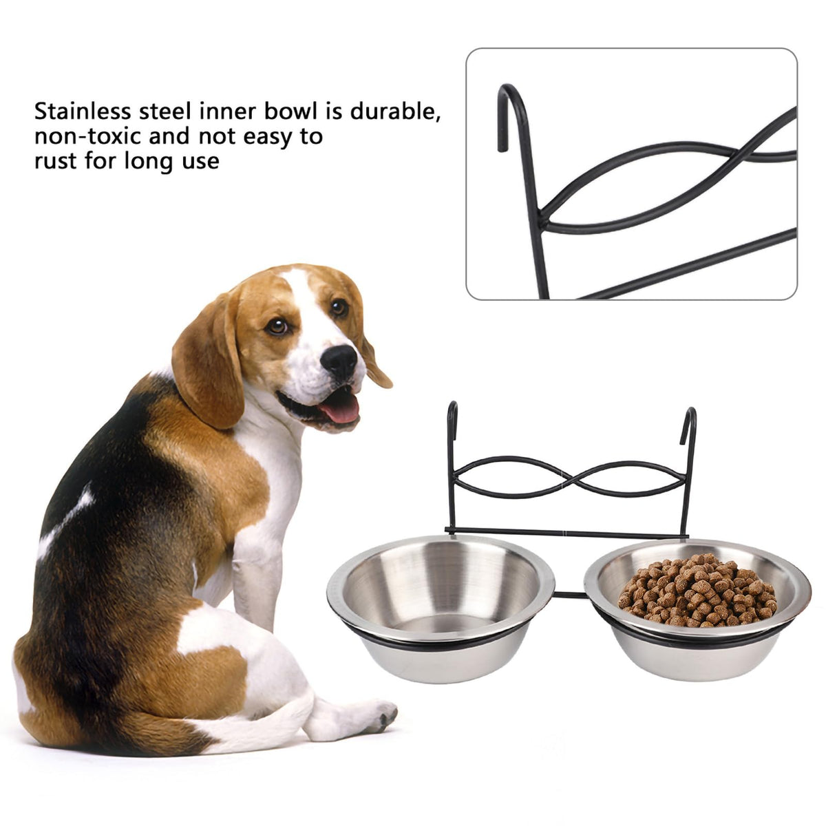Stainless Steel Hanging Pet Bowls, 2 Bowls 1 Hook T77012