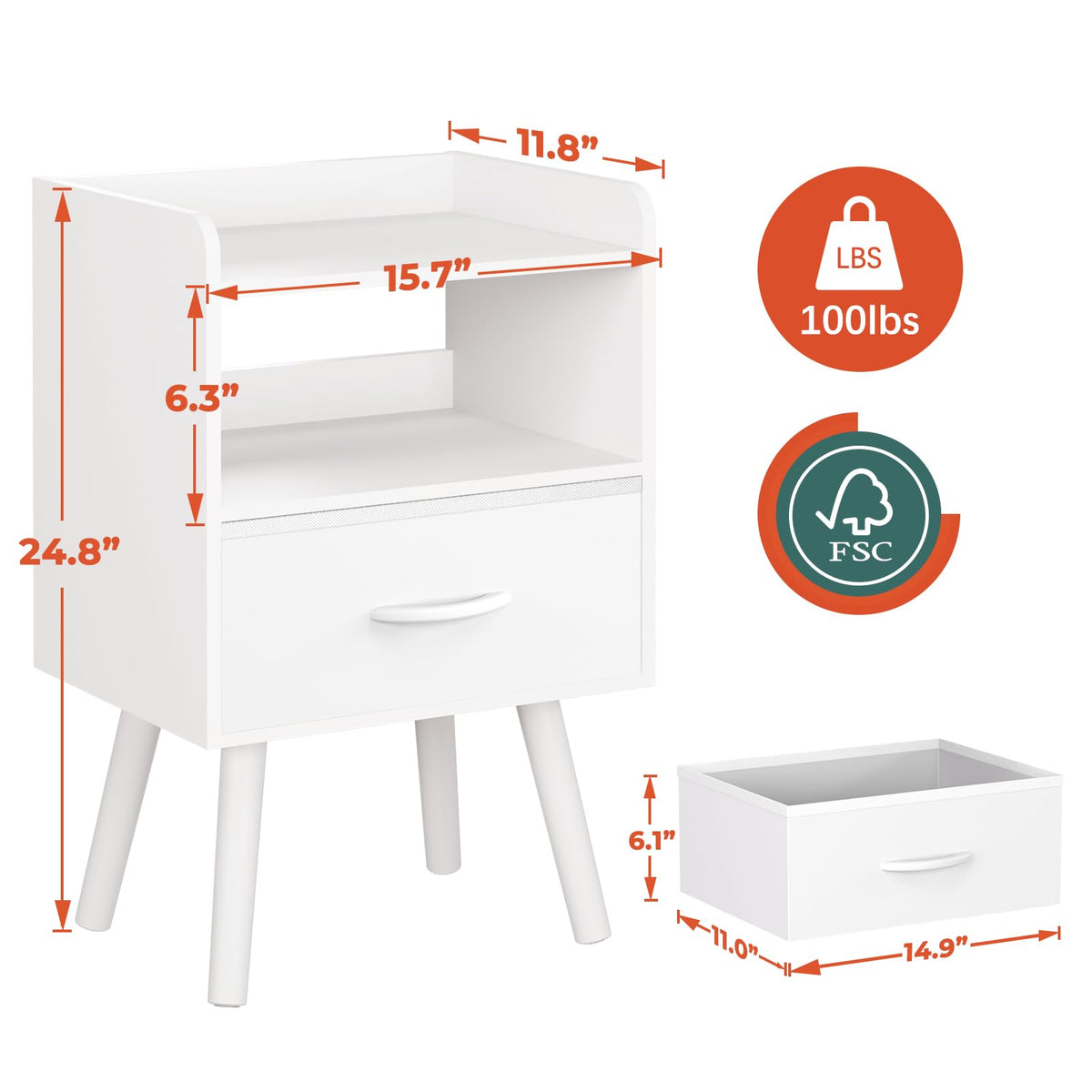 Modern Nightstand with Drawer and Open Storage Shelf B69157
