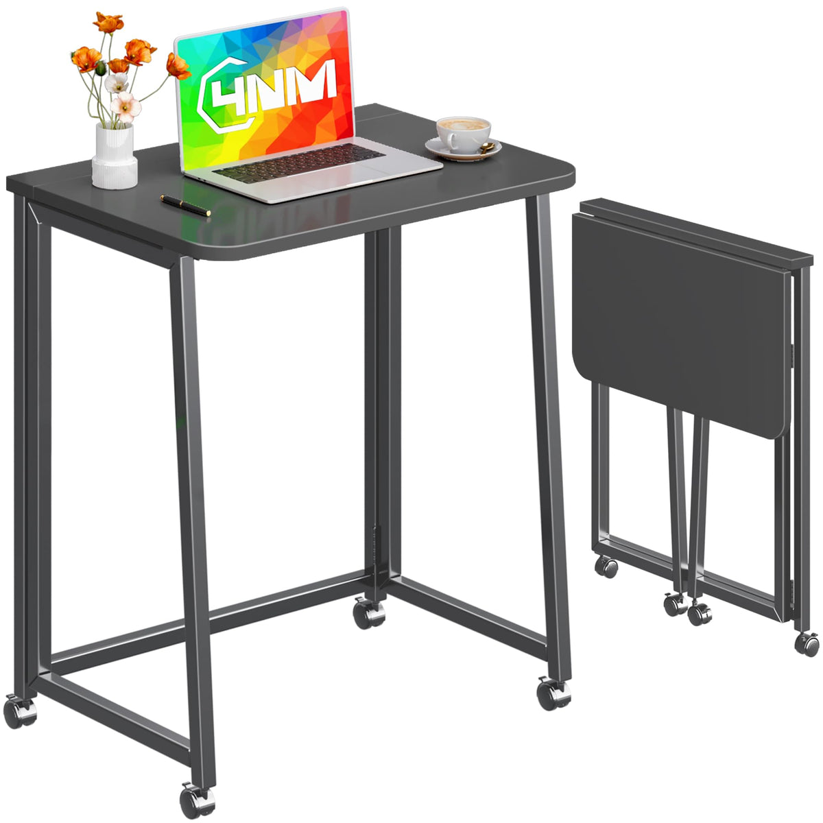 23.6" Folding Mobile Desk with Wheels, All Black G43188
