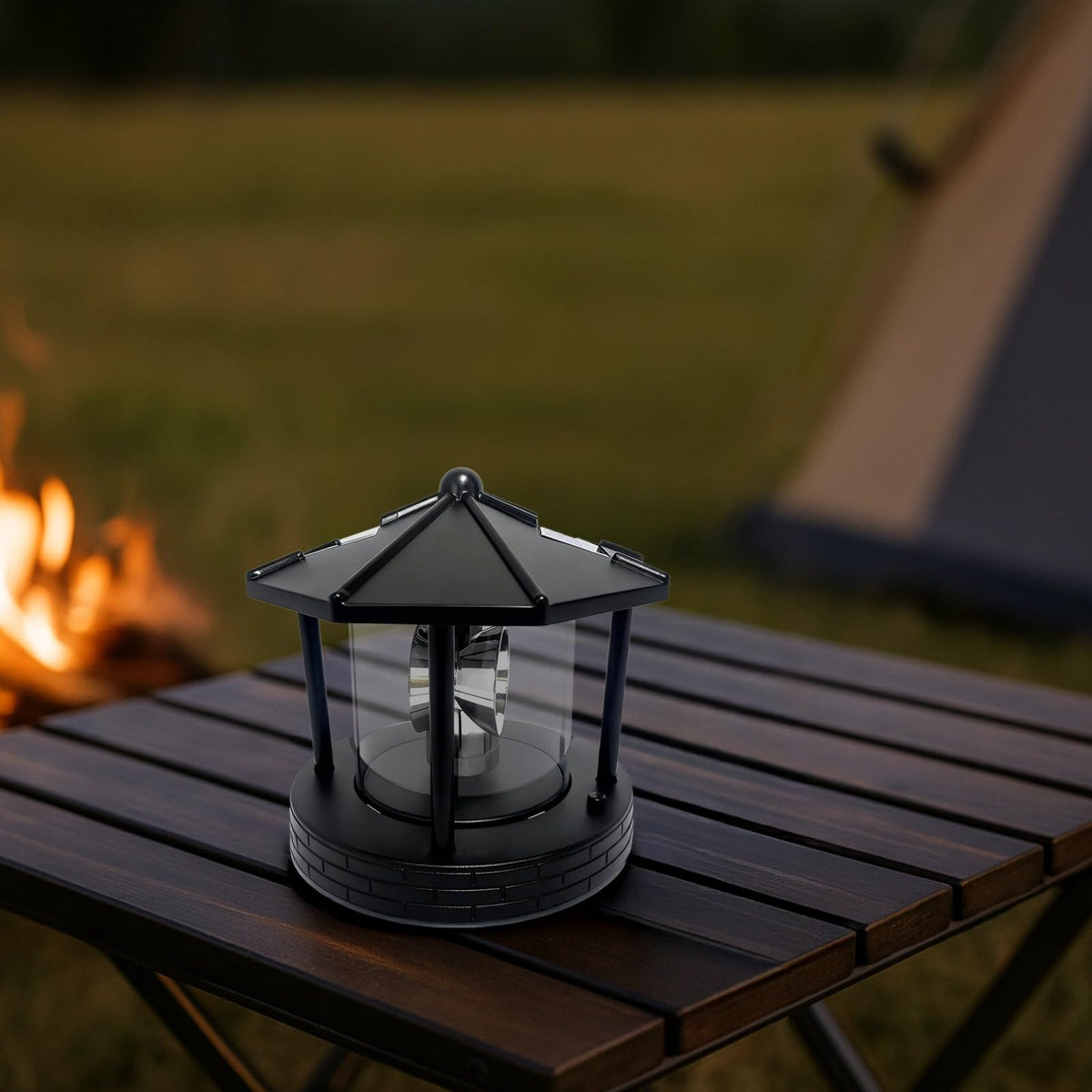 Solar Lighthouse with Rotating Beacon, LED Rotating Lighthouse Lamp, 5.7 x 5.7 x 6.9 in V3074