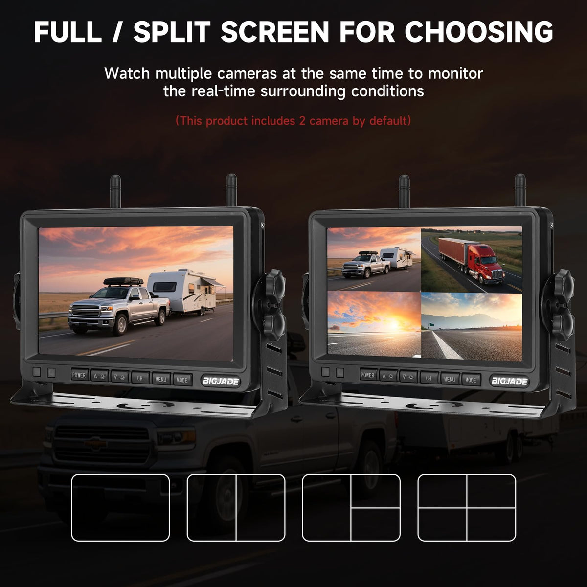 Wireless Backup Camera Dual Cameras 1080P HD 4CH Monitor M14865