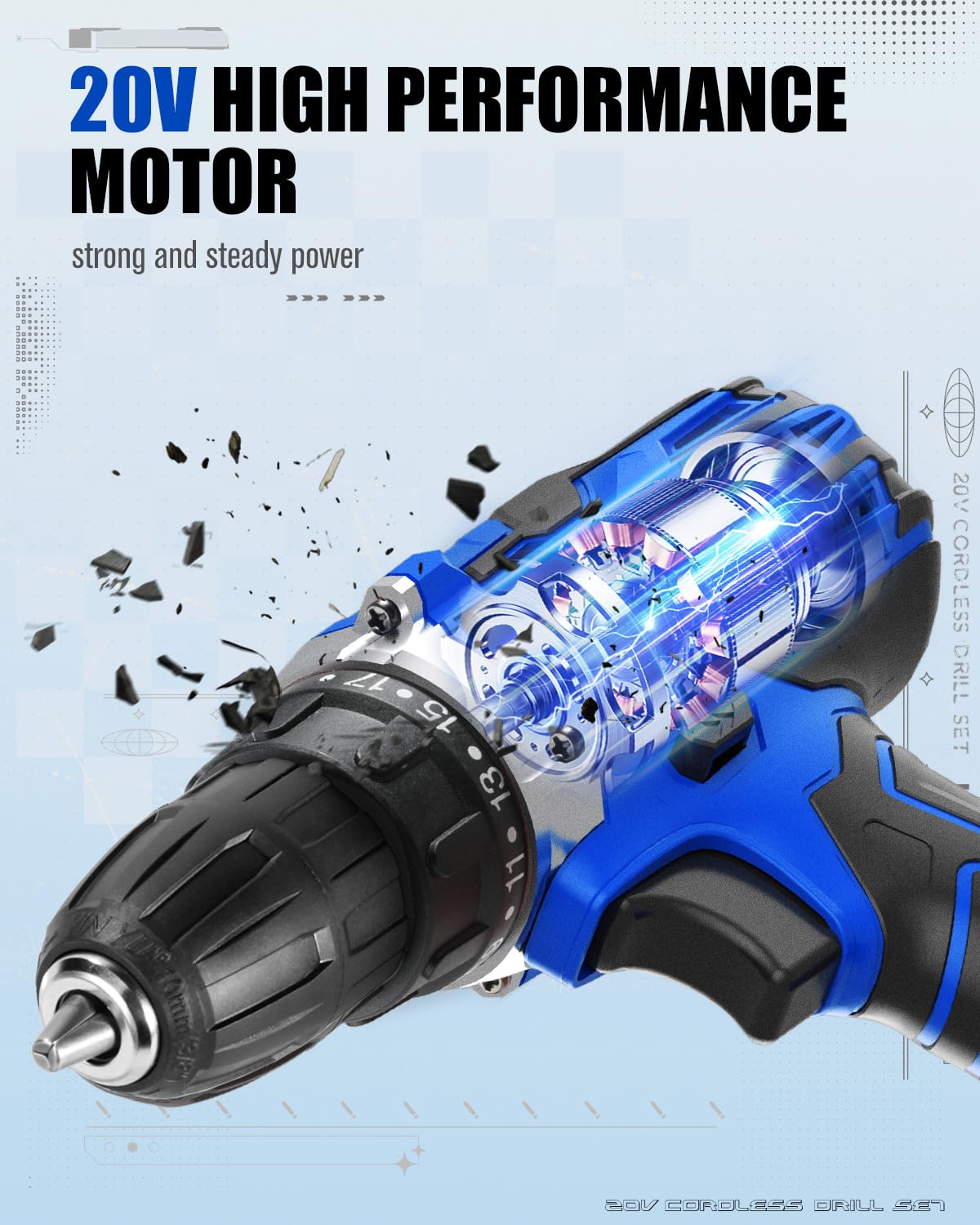 20V Cordless Drill Set with Battery and Charger T123