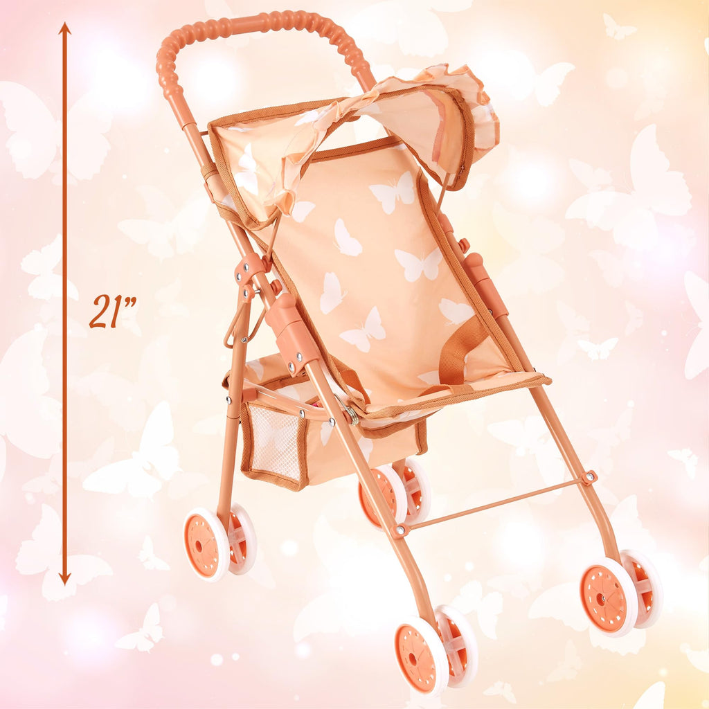 Baby Doll Stroller with Storage Basket, Foldable Frame, Canopy, Seatbelt I82227