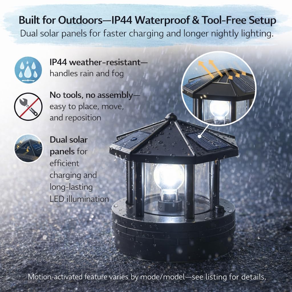 Solar Lighthouse Lamp with Rotating Beacon IP44 Waterproof LED Light D3306