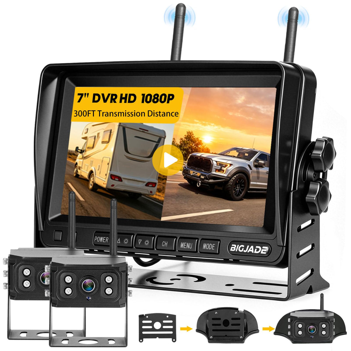 Wireless Backup Camera Dual Cameras 1080P HD 4CH Monitor M14865