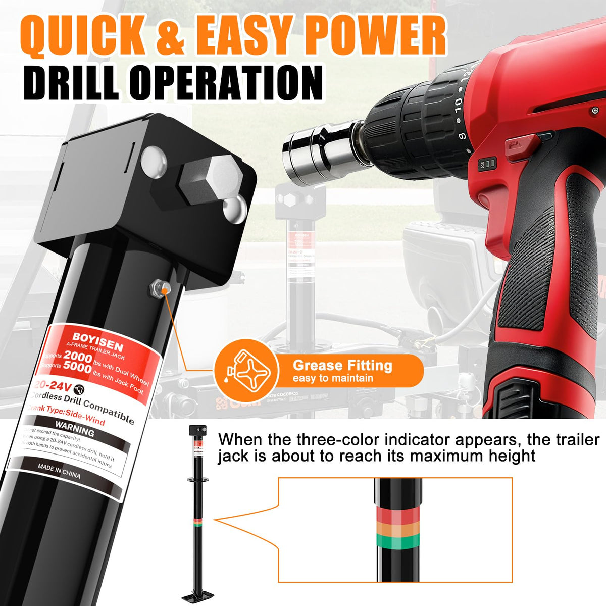 A-Frame Trailer Jack 2-in-1 5000lbs Foot Plate & 2000lbs Dual-Wheel S342447