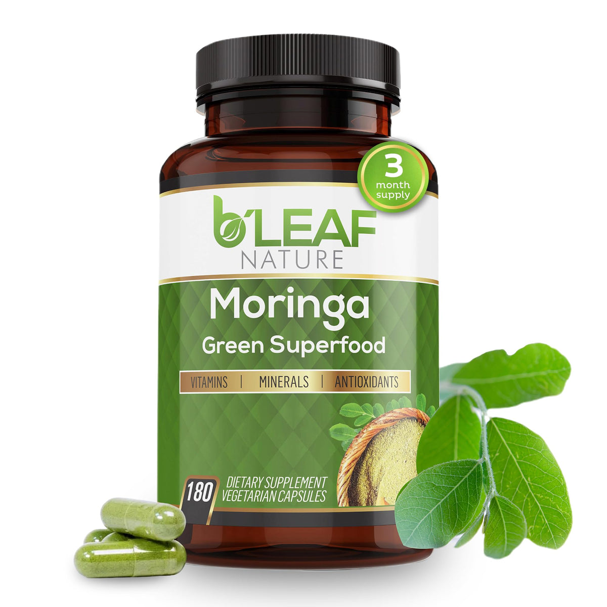 Moringa Leaf Vegan Capsules 1000mg 180 Count O11555