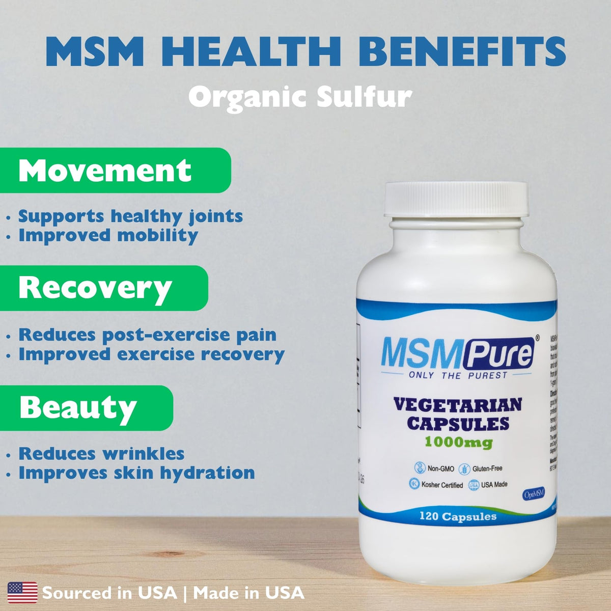 MSM 1000mg Vegetarian Capsules 120 Count J520564