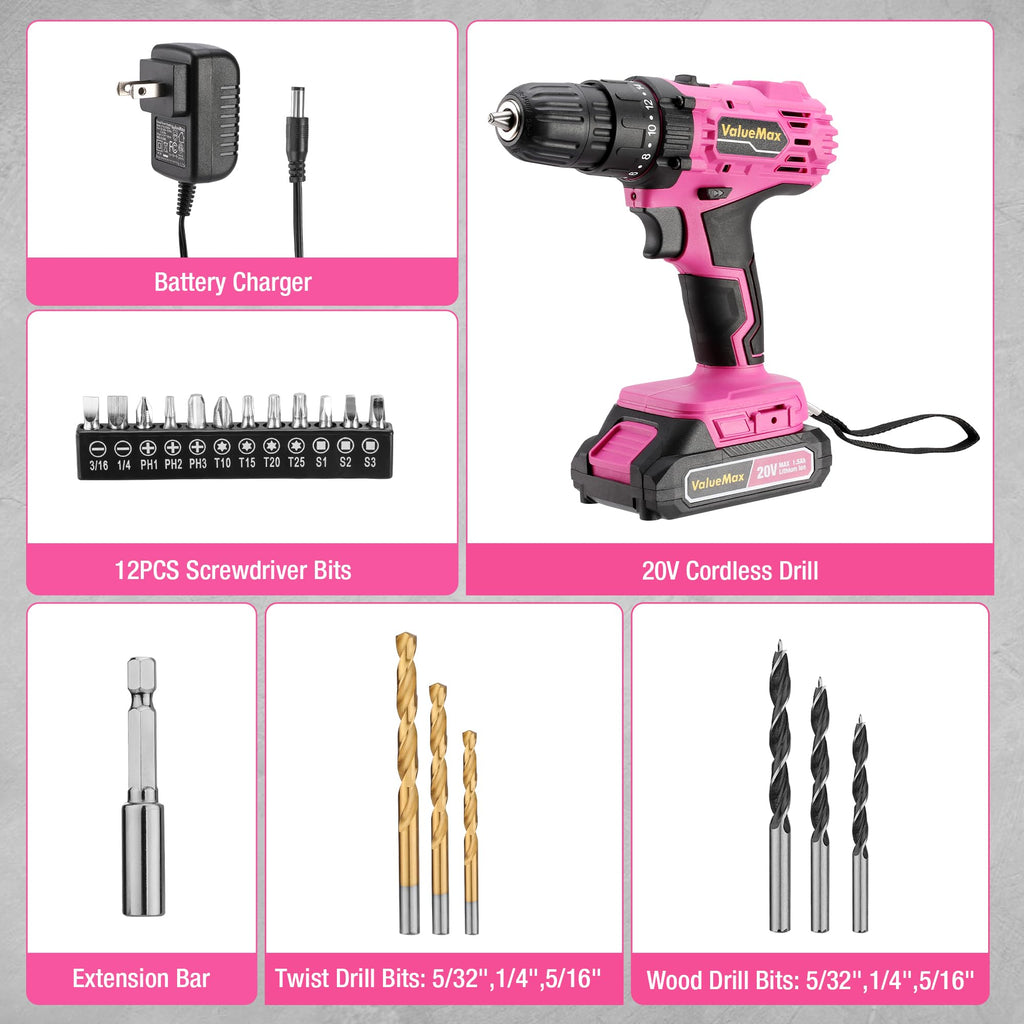 Pink 20V Cordless Drill Set with Battery and Charger W744375