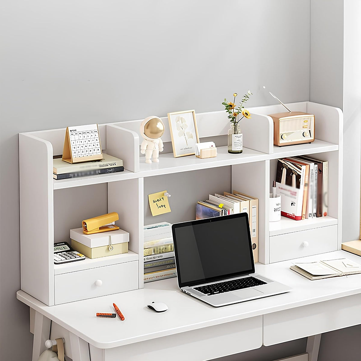 White Desktop Bookshelf Wood Storage Rack V3133
