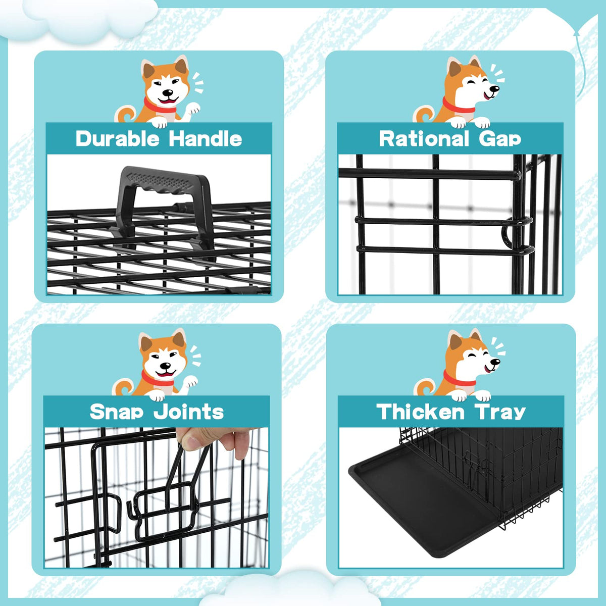 36 Inch Double-Door Metal Dog Crate with Tray and Divider A9626