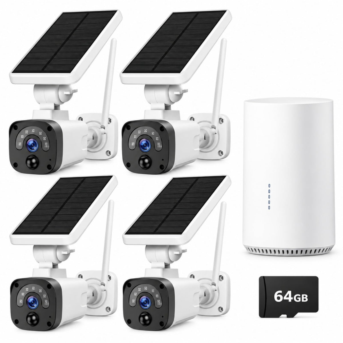 Solar Security Cameras Wireless Outdoor System 4-Cam 2.5K 64GB SD N981
