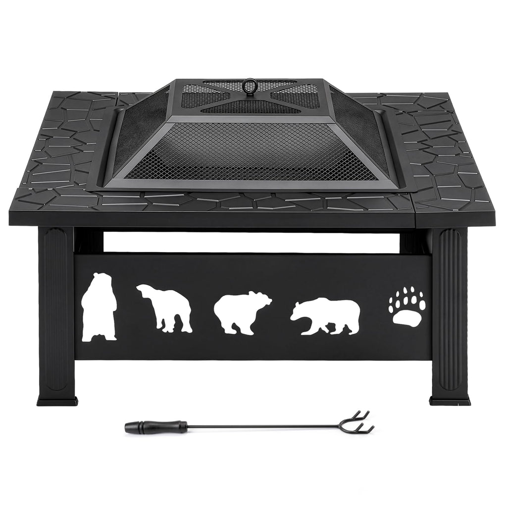 32 Inch Square Metal Patio Fire Pit Table F68018