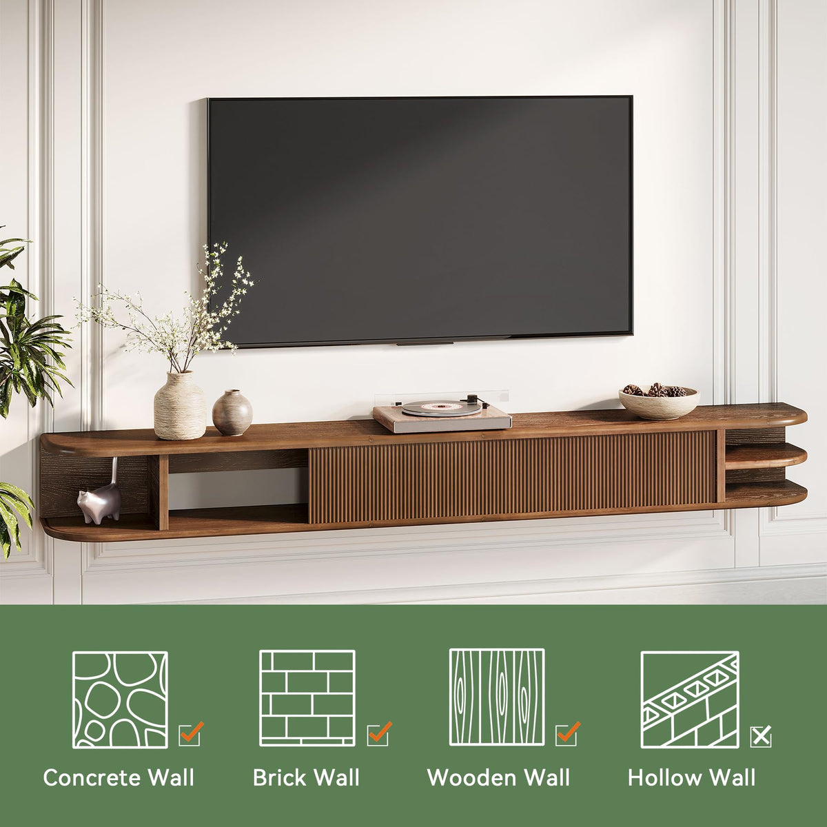 71" Solid Wood Floating TV Stand F5374