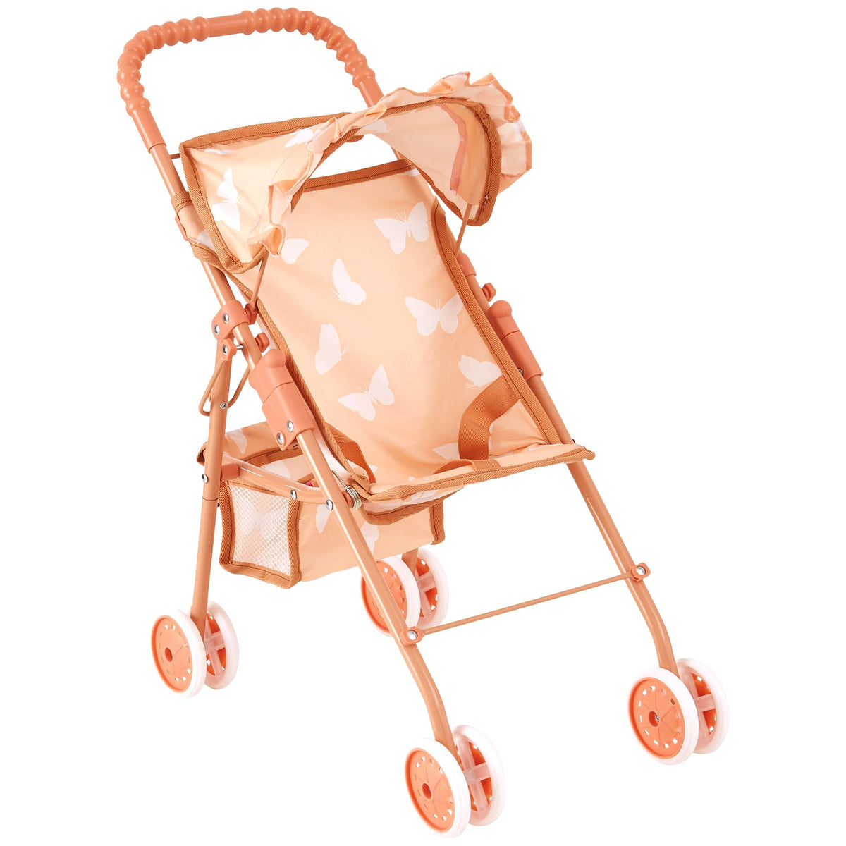 Baby Doll Stroller with Storage Basket, Foldable Frame, Canopy, Seatbelt I82227