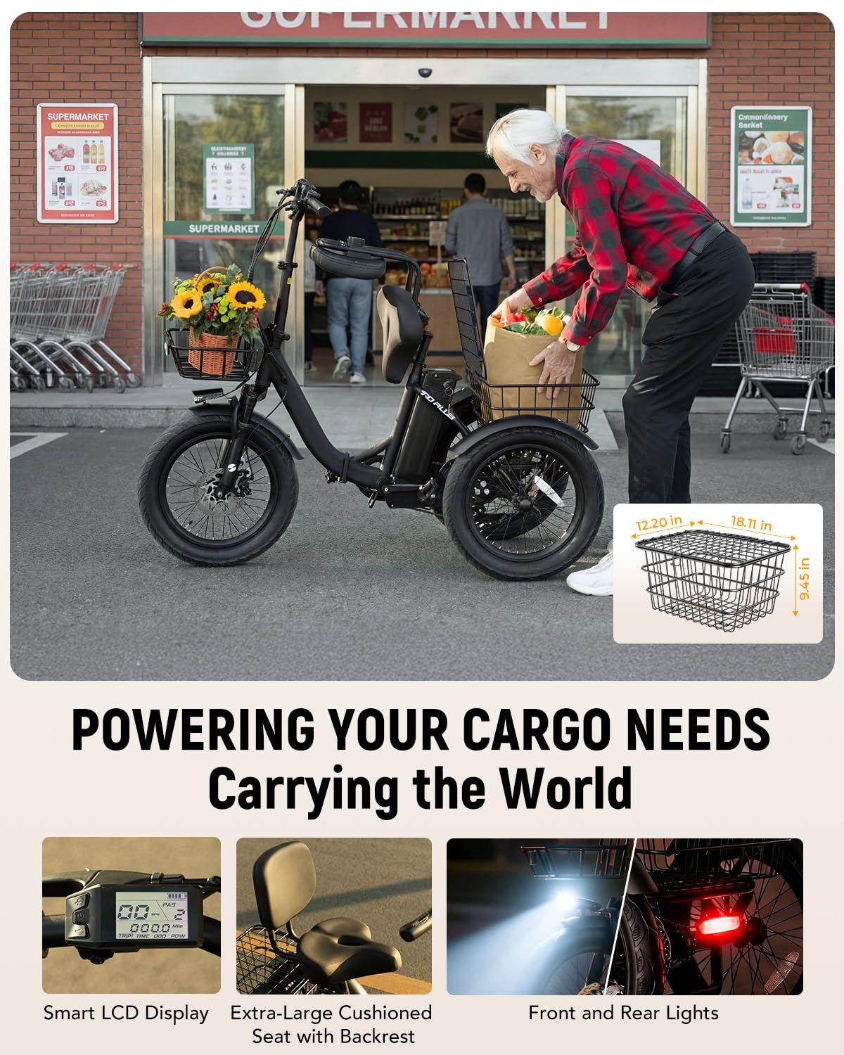 1200W Folding 3 Wheel Electric Trike Bike Y164430