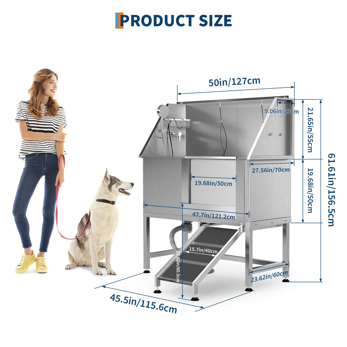 50 Inch Stainless Steel Dog Washing Station with Non-Slip Ramp W805