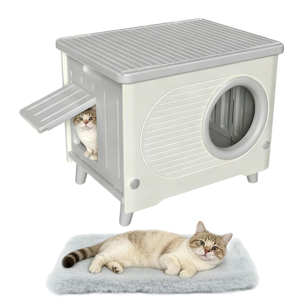 Weatherproof Elevated Outdoor Cat House with Cushion L47343