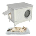 Weatherproof Elevated Outdoor Cat House with Cushion L47343