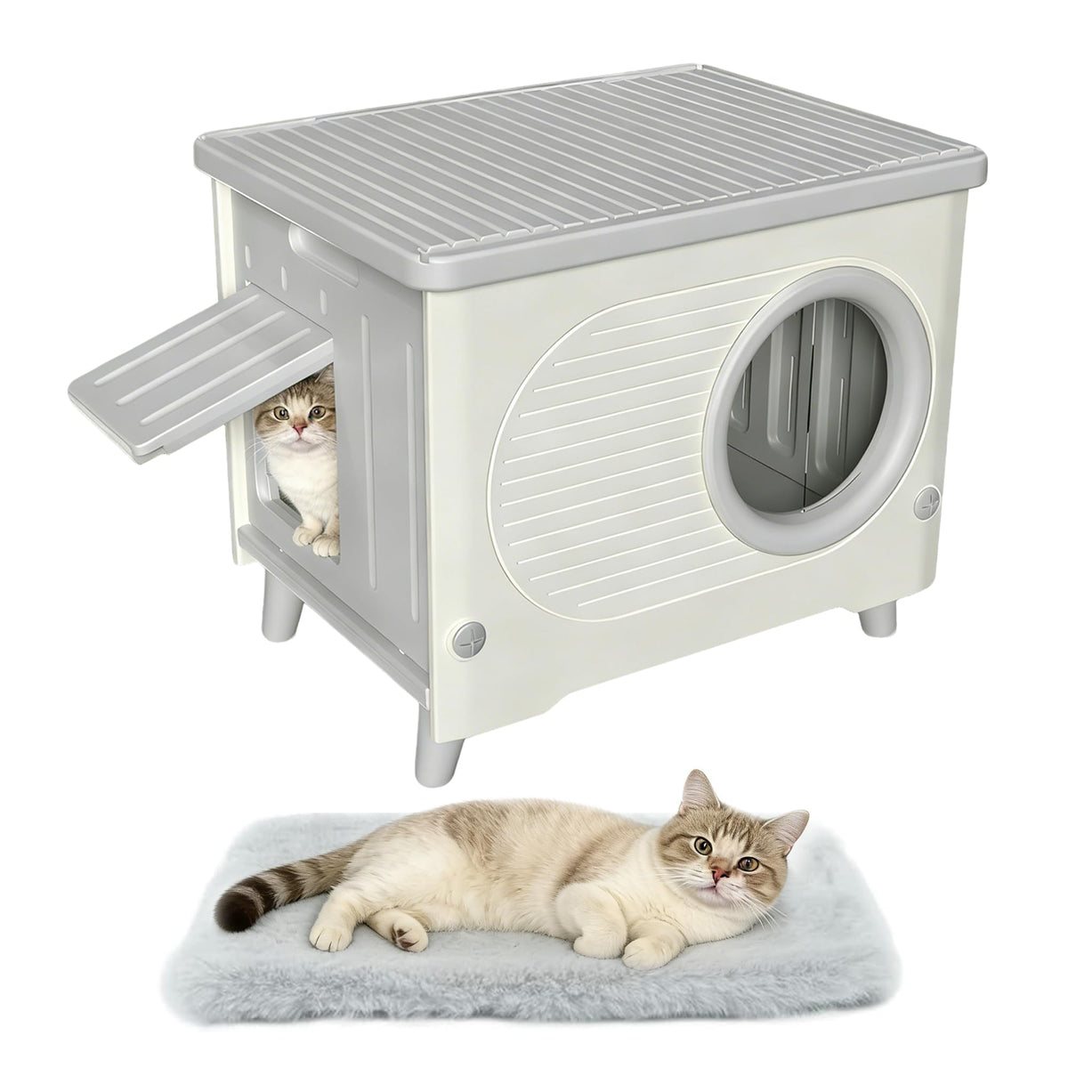 Weatherproof Elevated Outdoor Cat House with Cushion L47343