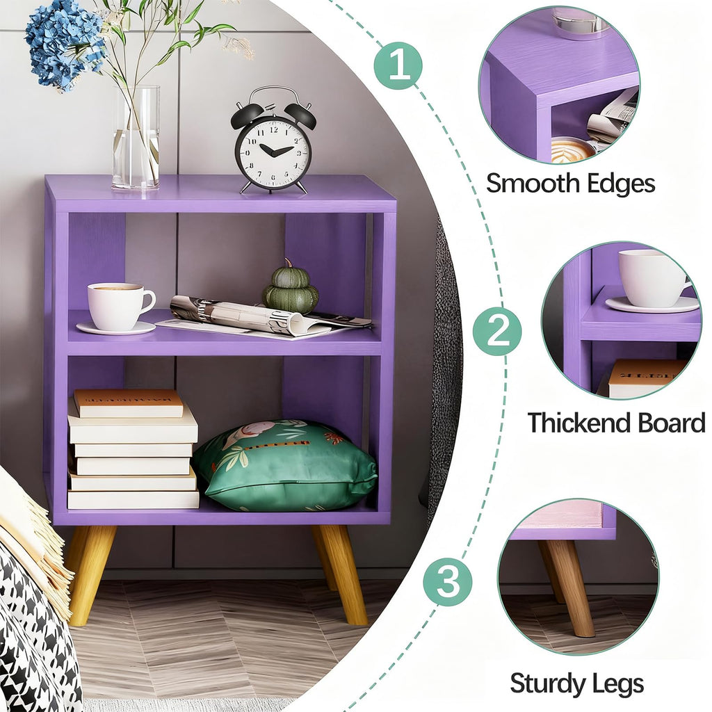 Purple 2-Tier Wooden Nightstand O9447