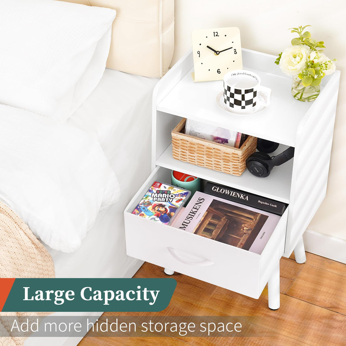 Modern Nightstand with Drawer and Open Storage Shelf B69157