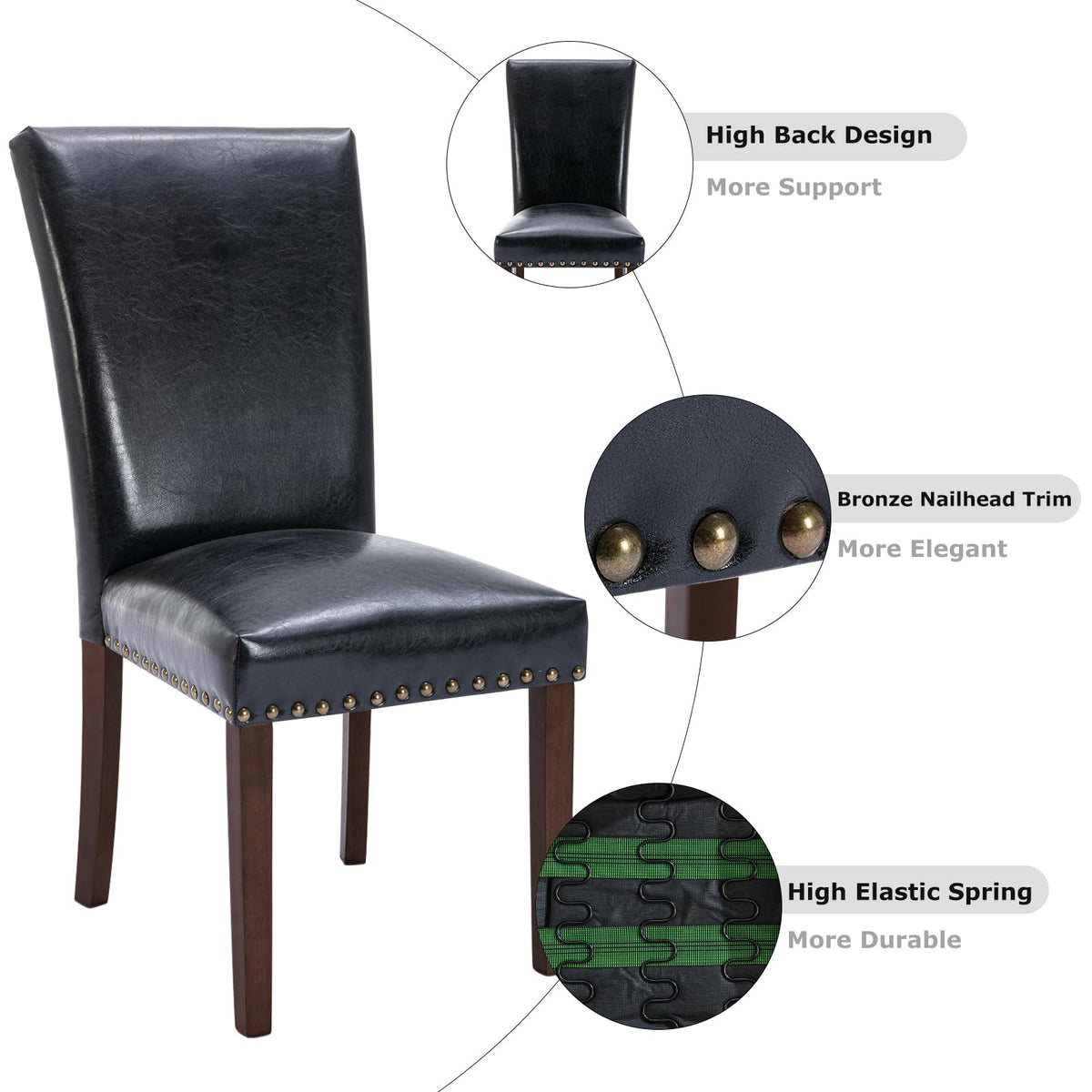 High Back Upholstered Dining Chairs Set of 2 Black L875