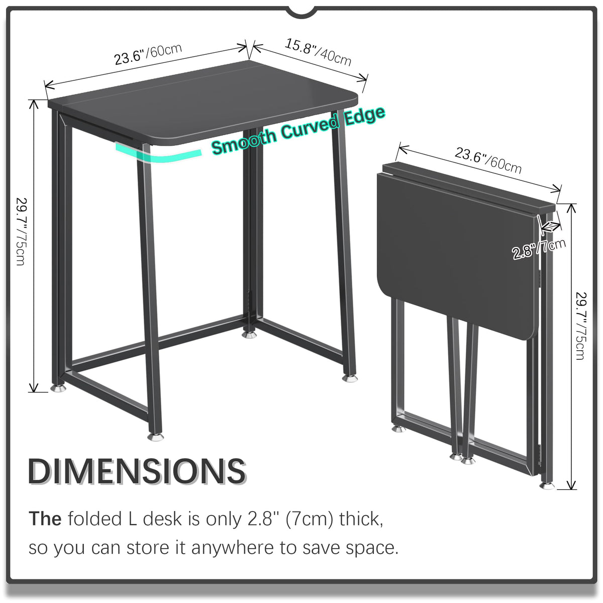 23.6" Folding Mobile Desk with Wheels, All Black G43188