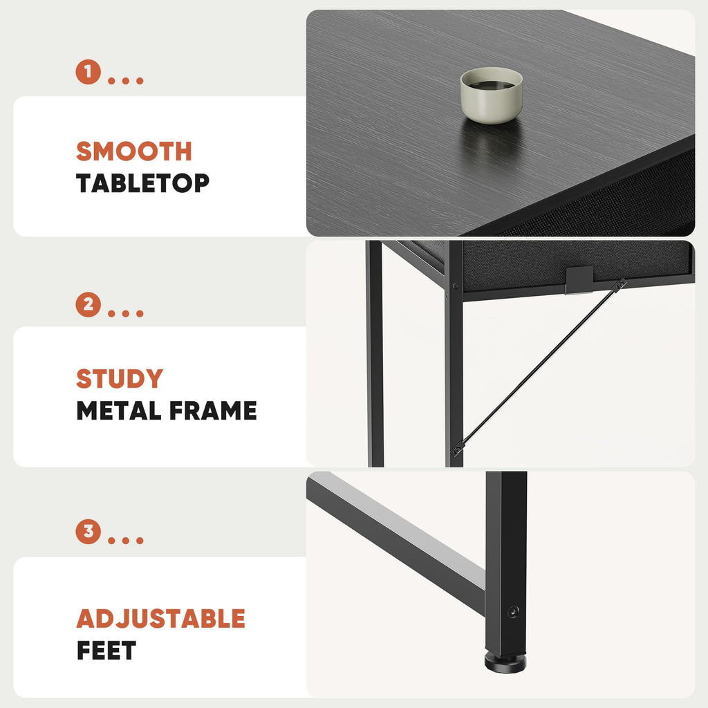 32" Black Computer Desk with Drawers Q884