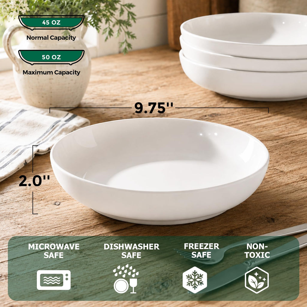 9.75" 50 Ounces Ceramic Pasta Bowls Set of 4 White F195085