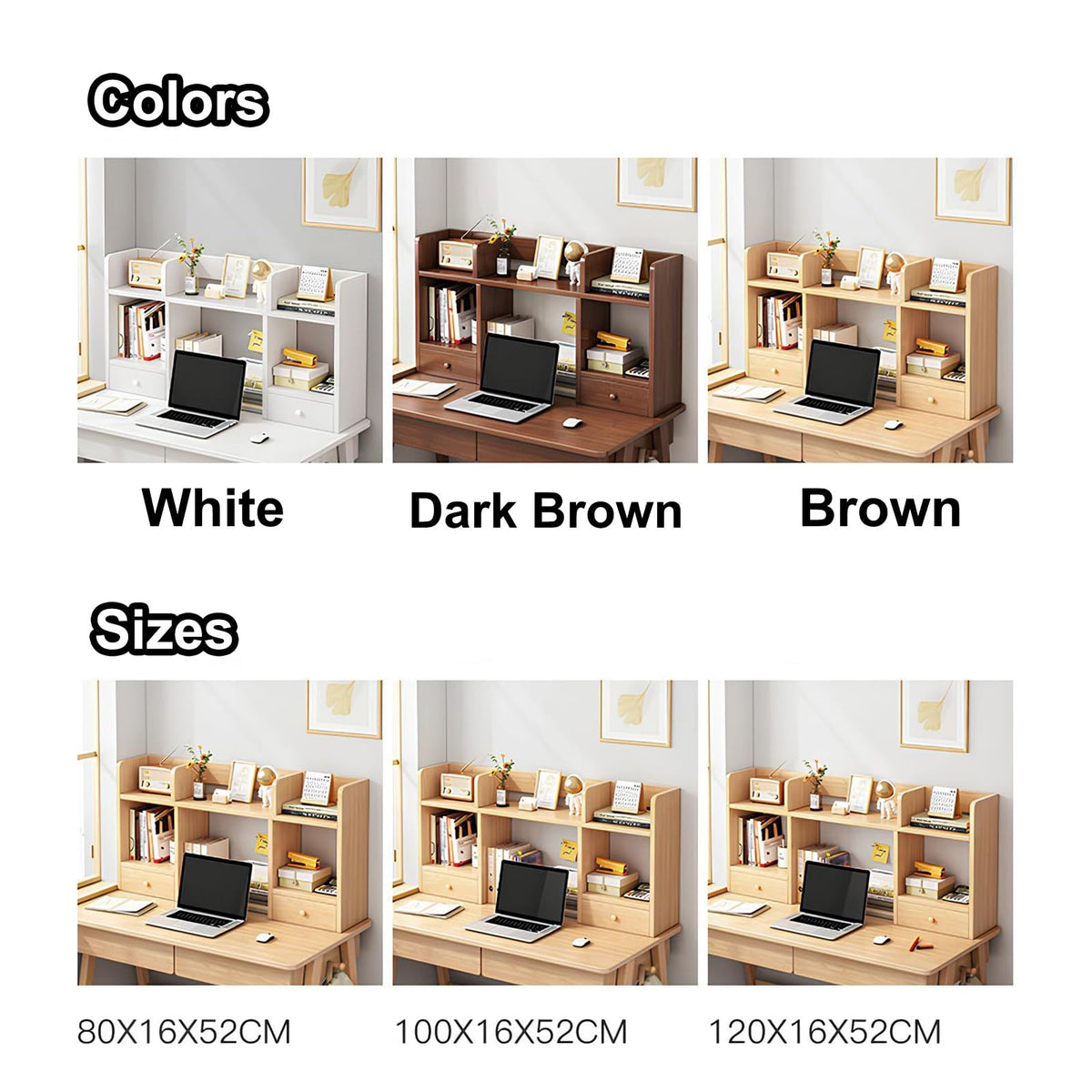 White Desktop Bookshelf Wood Storage Rack V3133