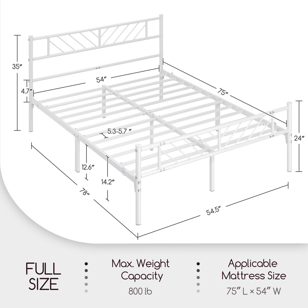White Full Metal Platform Bed Frame with Arrow Design Headboard Z53959