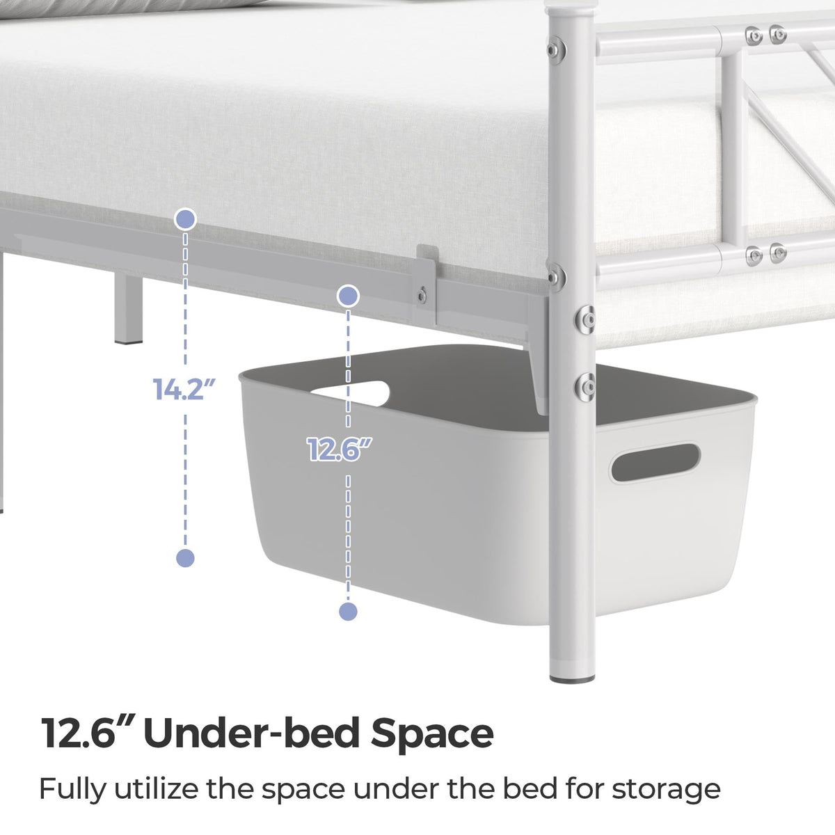 White Full Metal Platform Bed Frame with Arrow Design Headboard Z53959