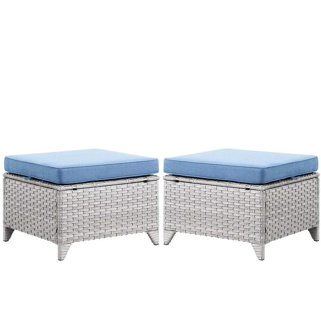 Wicker Outdoor Ottomans Set of 2 Handwoven Rattan Footstools with Removable Cushions A5601