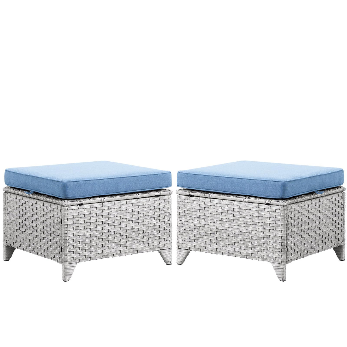 Wicker Outdoor Ottomans Set of 2 Handwoven Rattan Footstools with Removable Cushions A5601